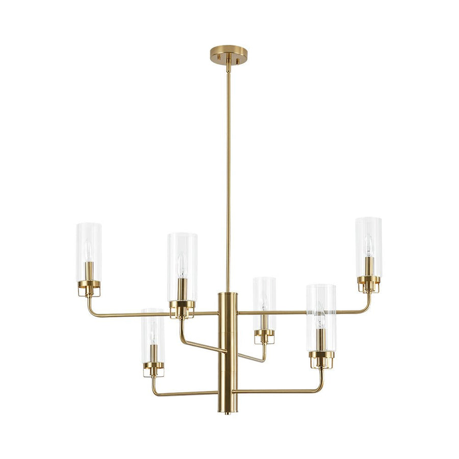 Farmhouze Light - Brass 6 - Light Fluted Glass Shade Candle Style Tiered Chandelier - Chandelier - Brass - 