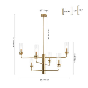 Farmhouze Light - Brass 6 - Light Fluted Glass Shade Candle Style Tiered Chandelier - Chandelier - Brass - 