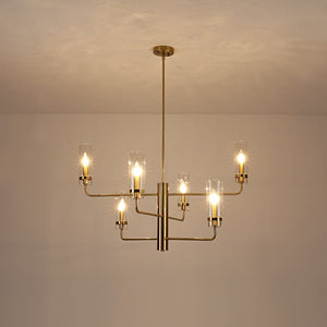 Farmhouze Light - Brass 6 - Light Fluted Glass Shade Candle Style Tiered Chandelier - Chandelier - Brass - 
