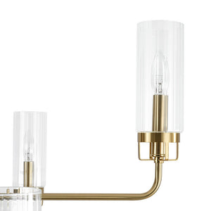 Farmhouze Light - Brass 6 - Light Fluted Glass Shade Candle Style Tiered Chandelier - Chandelier - Brass - 