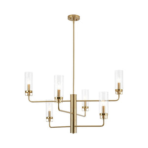 Farmhouze Light - Brass 6 - Light Fluted Glass Shade Candle Style Tiered Chandelier - Chandelier - Brass - 