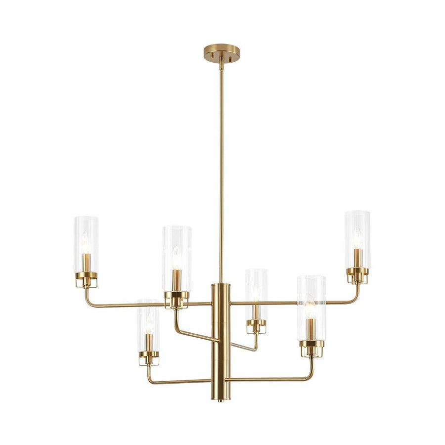 Farmhouze Light - Brass 6 - Light Fluted Glass Shade Candle Style Tiered Chandelier - Chandelier - Brass - 