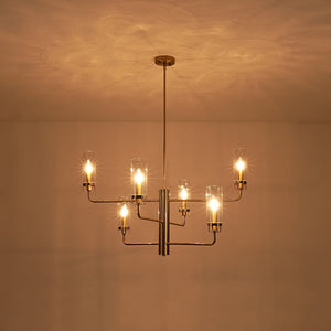 Farmhouze Light - Brass 6 - Light Fluted Glass Shade Candle Style Tiered Chandelier - Chandelier - Brass - 