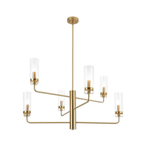 Farmhouze Light - Brass 6 - Light Fluted Glass Shade Candle Style Tiered Chandelier - Chandelier - Brass - 