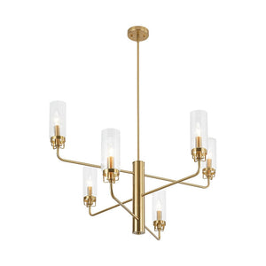 Farmhouze Light - Brass 6 - Light Fluted Glass Shade Candle Style Tiered Chandelier - Chandelier - Brass - 