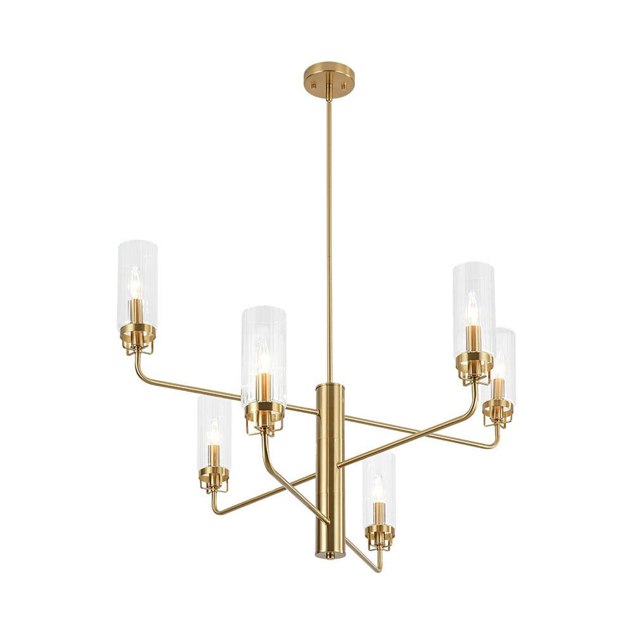 Farmhouze Light - Brass 6 - Light Fluted Glass Shade Candle Style Tiered Chandelier - Chandelier - Brass - 
