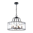 Load image into Gallery viewer, Farmhouze Light - Brass 6 - Light Textured Glass Drum Lantern Pendant - Chandelier - Black - 
