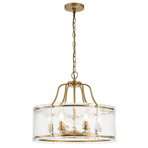 Farmhouze Light-Brass 6-Light Textured Glass Drum Lantern Pendant-Chandelier-Brass-