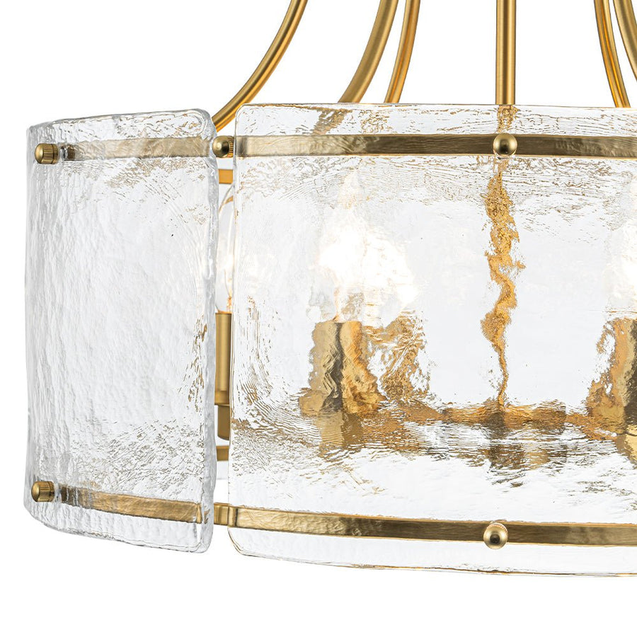 Farmhouze Light-Brass 6-Light Textured Glass Drum Lantern Pendant-Chandelier-Brass-