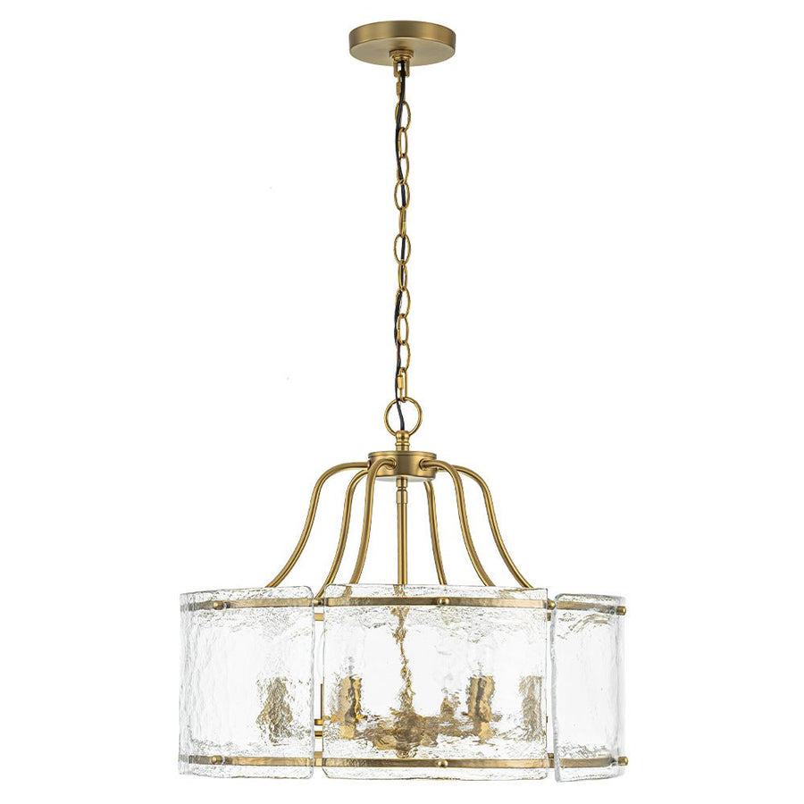 Farmhouze Light-Brass 6-Light Textured Glass Drum Lantern Pendant-Chandelier-Brass-