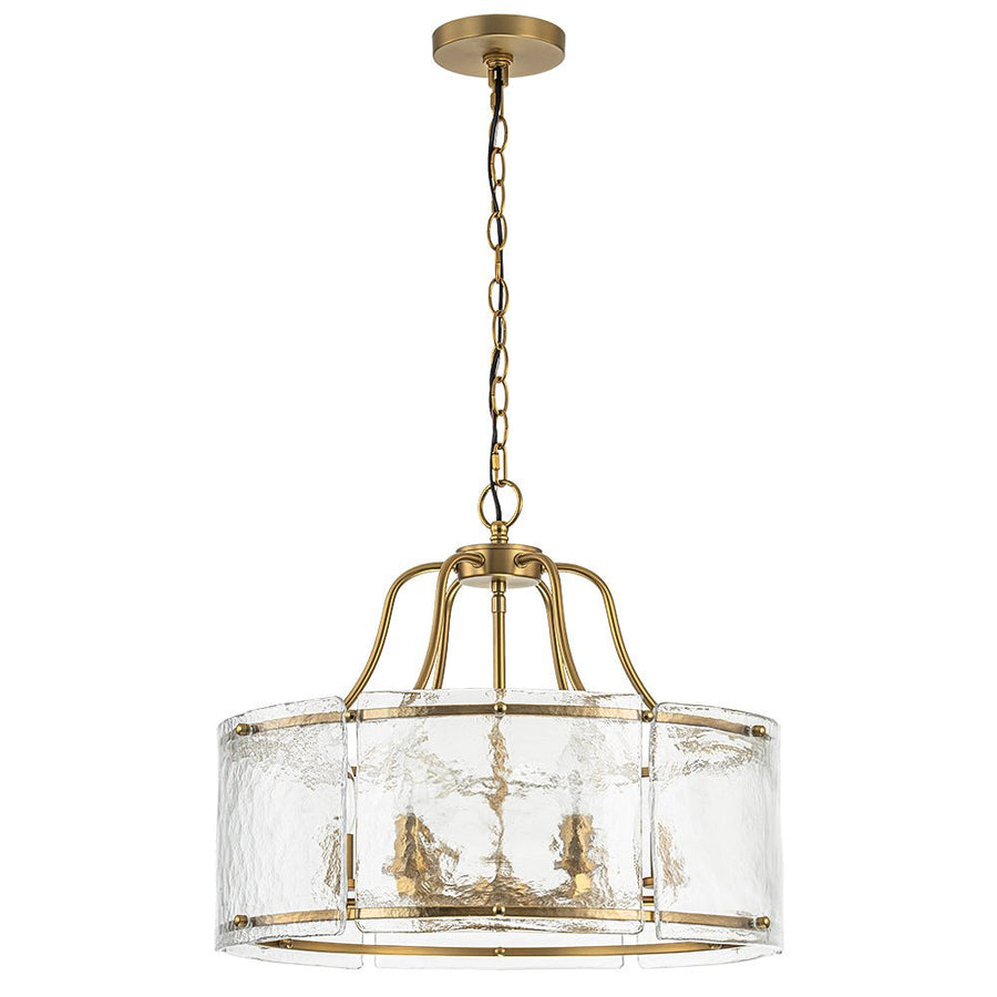 Farmhouze Light-Brass 6-Light Textured Glass Drum Lantern Pendant-Chandelier-Brass-