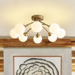 Load image into Gallery viewer, Farmhouze Light - Brass 8 - Light Bubble Round Sputnik Semi Flush Mount Light - Ceiling Light - Frosted White - 
