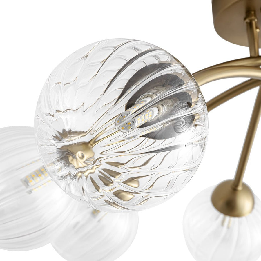 Farmhouze Light - Brass 8 - Light Bubble Round Sputnik Semi Flush Mount Light - Ceiling Light - Ribbed - 