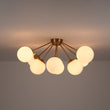 Load image into Gallery viewer, Farmhouze Light-Brass 8-Light Milky Glass Globe Sunburst Semi Flush Mount-Ceiling Light-35.4 in-
