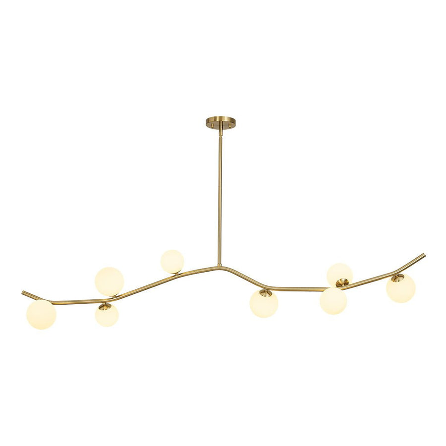 Farmhouze Light - Brass 8 - Light Opal Glass Globe Kitchen Island Linear Chandelier - Chandelier - Brass - 