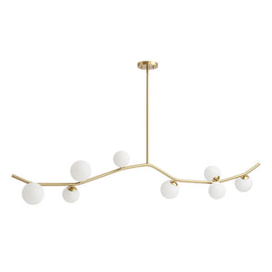 Farmhouze Light - Brass 8 - Light Opal Glass Globe Kitchen Island Linear Chandelier - Chandelier - Brass - 