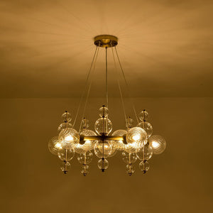 Farmhouze Light - Brass Cluster Clear Glass Bubble Round Ring Chandelier - Chandelier - Brass - 