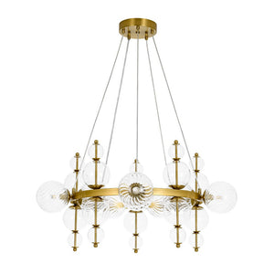 Farmhouze Light - Brass Cluster Clear Glass Bubble Round Ring Chandelier - Chandelier - Brass - 