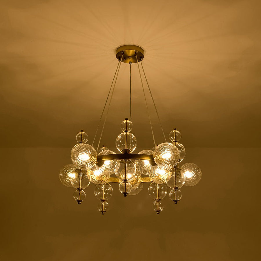 Farmhouze Light - Brass Cluster Clear Glass Bubble Round Ring Chandelier - Chandelier - Brass - 