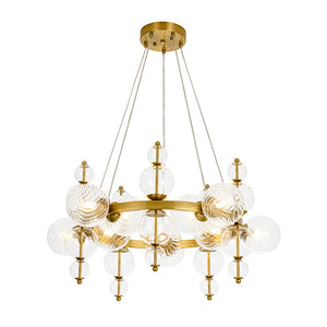 Farmhouze Light - Brass Cluster Clear Glass Bubble Round Ring Chandelier - Chandelier - Brass - 