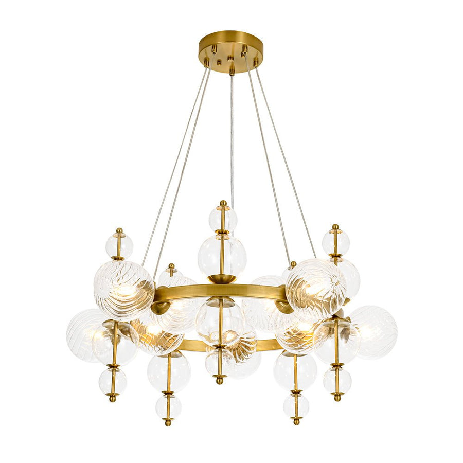 Farmhouze Light - Brass Cluster Clear Glass Bubble Round Ring Chandelier - Chandelier - Brass - 