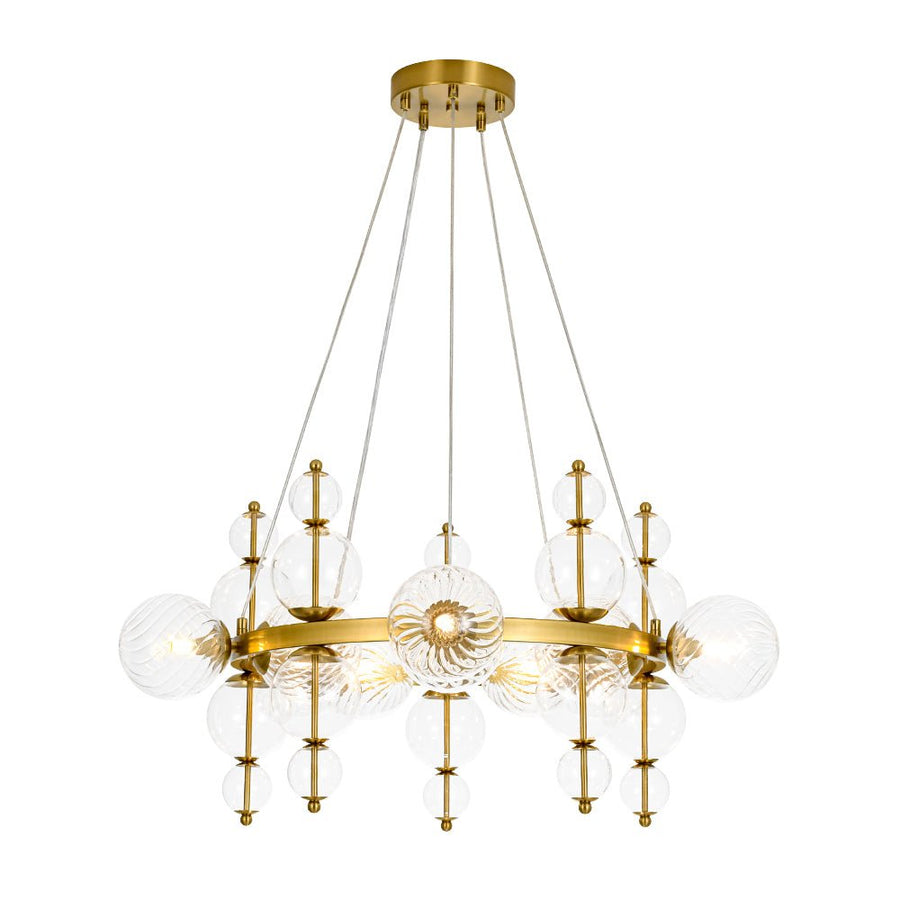 Farmhouze Light - Brass Cluster Clear Glass Bubble Round Ring Chandelier - Chandelier - Brass - 