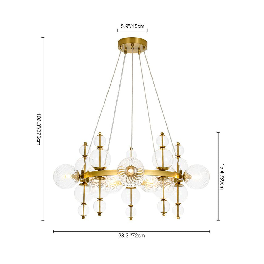 Farmhouze Light - Brass Cluster Clear Glass Bubble Round Ring Chandelier - Chandelier - Brass - 