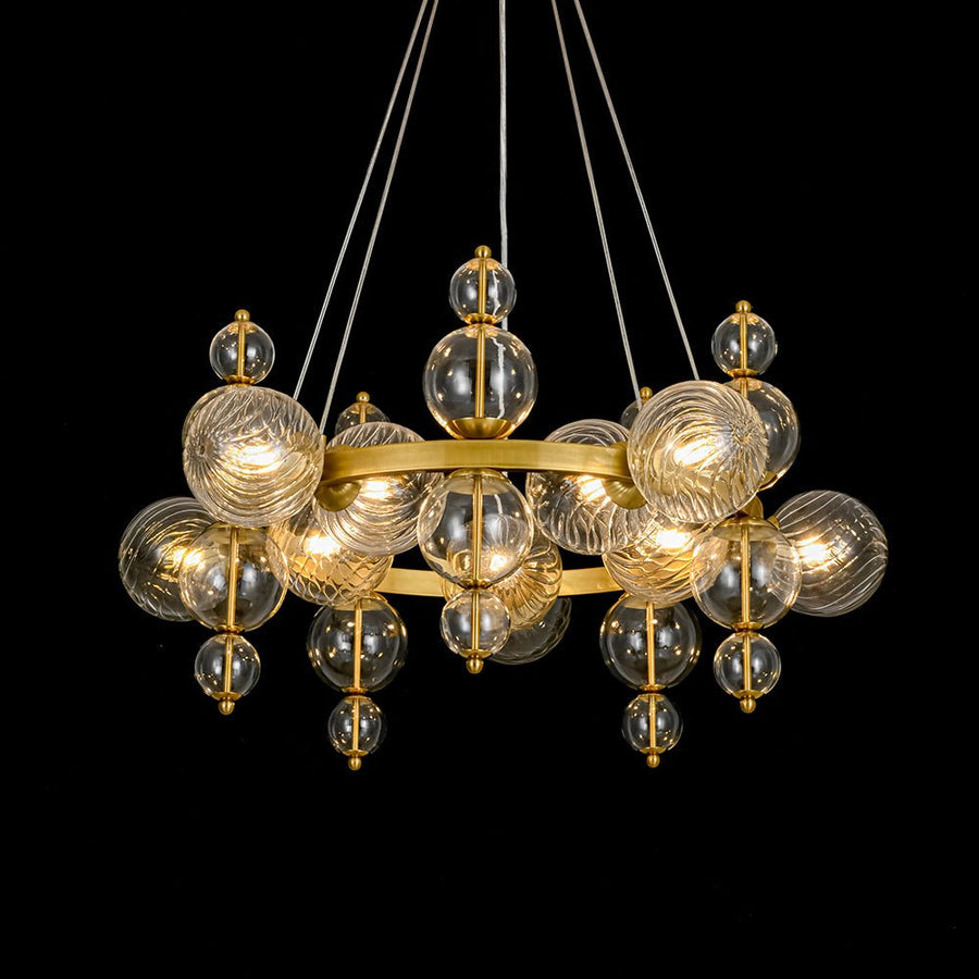 Farmhouze Light - Brass Cluster Clear Glass Bubble Round Ring Chandelier - Chandelier - Brass - 