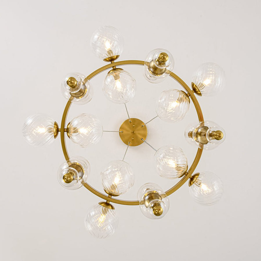 Farmhouze Light - Brass Cluster Clear Glass Bubble Round Ring Chandelier - Chandelier - Brass - 