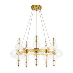 Farmhouze Light - Brass Cluster Clear Glass Bubble Round Ring Chandelier - Chandelier - Brass - 