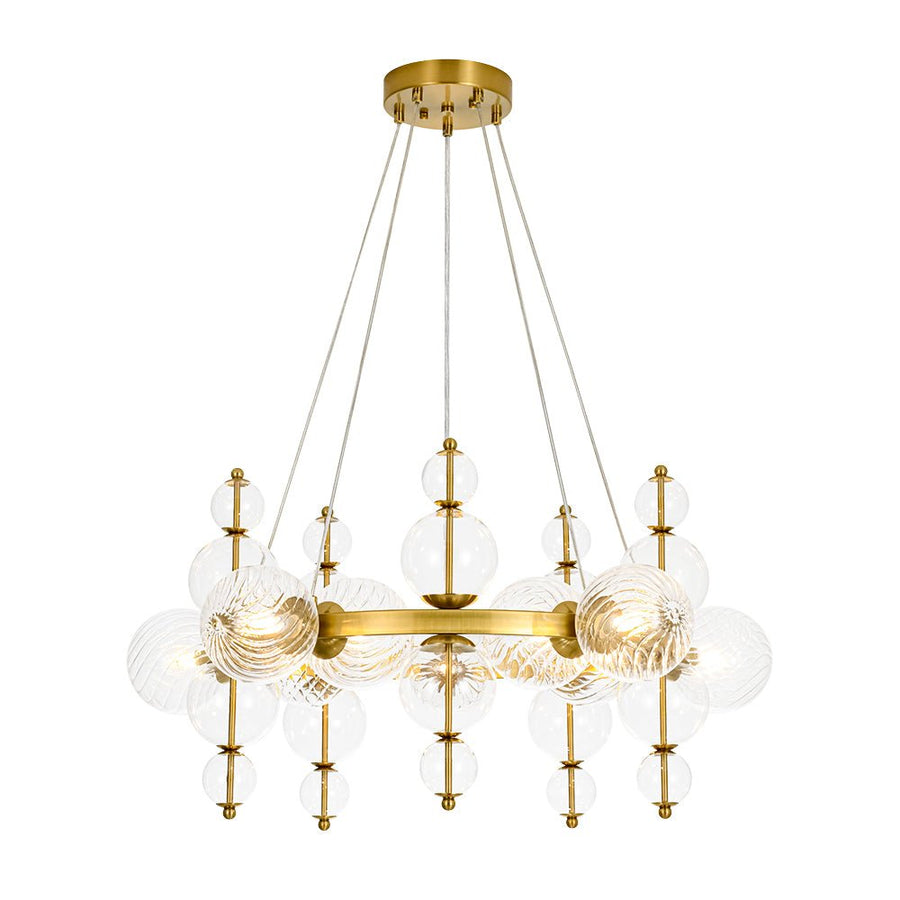 Farmhouze Light - Brass Cluster Clear Glass Bubble Round Ring Chandelier - Chandelier - Brass - 