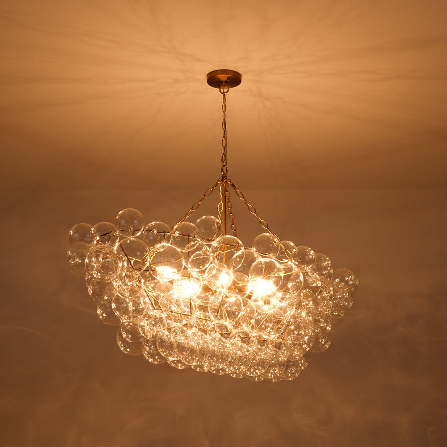 Farmhouze Light - Brass Cluster Clear Glass Globe Bubble Island Pendant - Chandelier - Brass - 