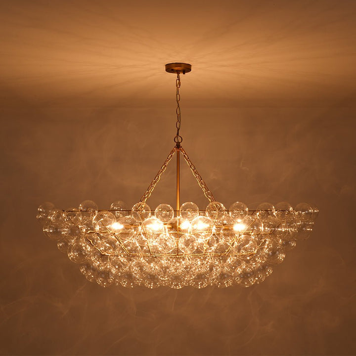 Farmhouze Light - Brass Cluster Clear Glass Globe Bubble Island Pendant - Chandelier - Brass - 