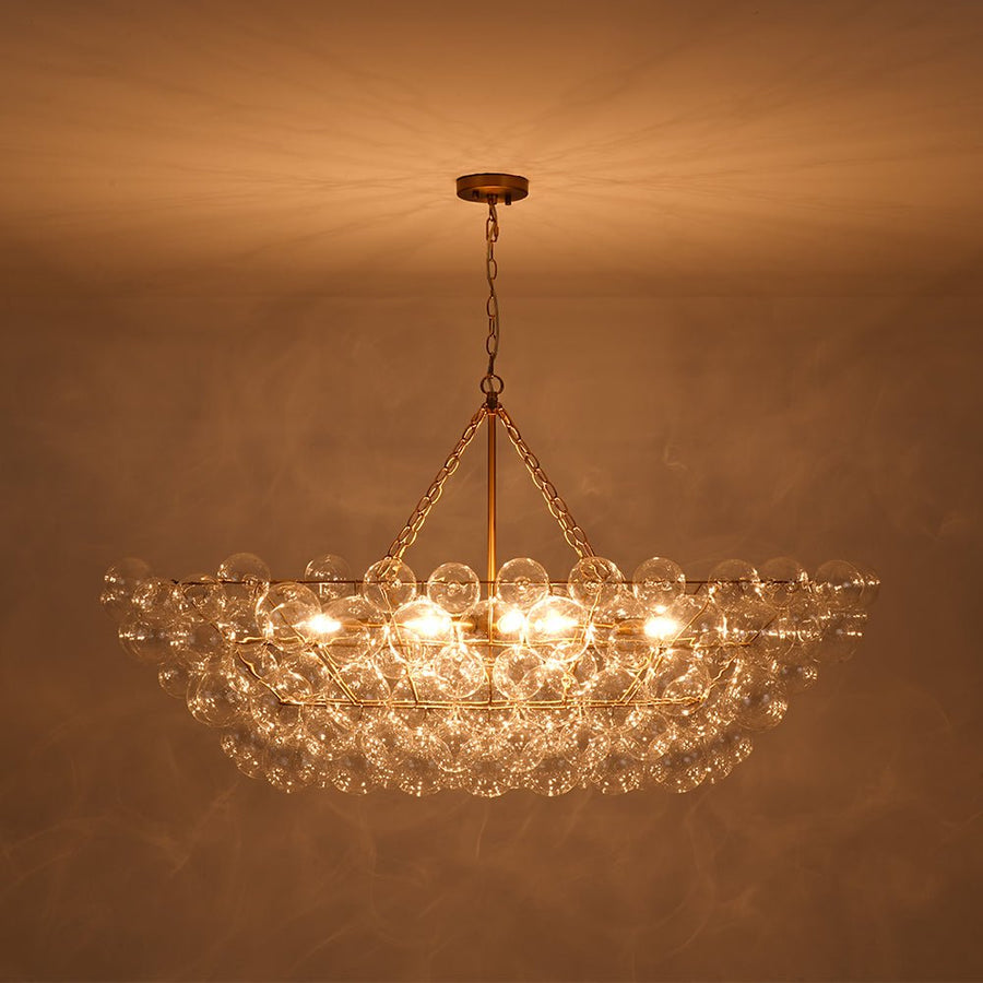 Farmhouze Light - Brass Cluster Clear Glass Globe Bubble Island Pendant - Chandelier - Brass - 