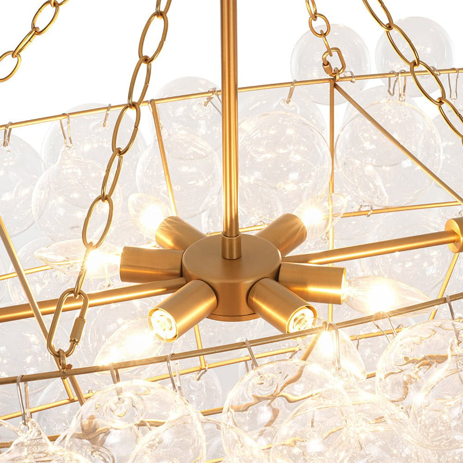 Farmhouze Light - Brass Cluster Clear Glass Globe Bubble Island Pendant - Chandelier - Brass - 