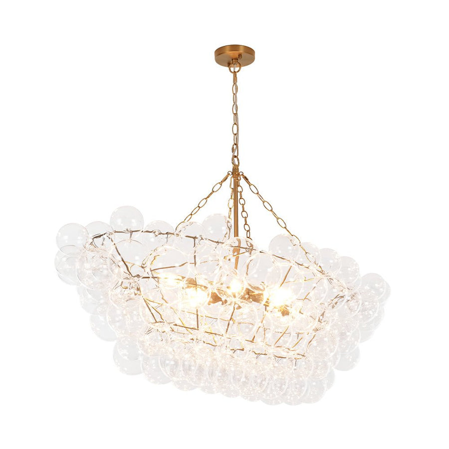 Farmhouze Light - Brass Cluster Clear Glass Globe Bubble Island Pendant - Chandelier - Brass - 