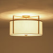 Load image into Gallery viewer, Farmhouze Light - Brass Round White Linen Drum Lantern Ceiling Light - Ceiling Light - 20.5 in - 
