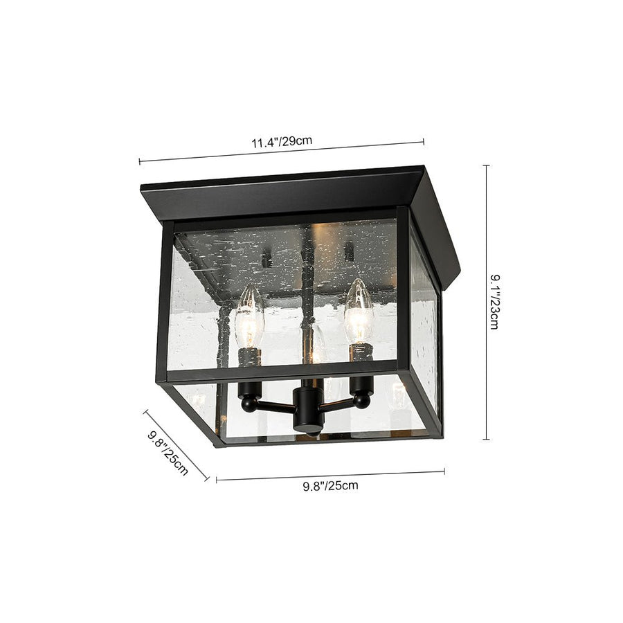 Farmhouze Light - Candle Style Seeded Glass Black Square Lantern Flush Mount - Ceiling Light - 9.8 in - 