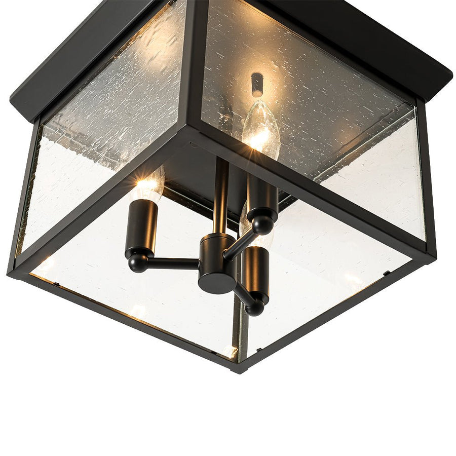 Farmhouze Light - Candle Style Seeded Glass Black Square Lantern Flush Mount - Ceiling Light - 9.8 in - 