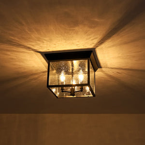 Farmhouze Light - Candle Style Seeded Glass Black Square Lantern Flush Mount - Ceiling Light - 9.8 in - 