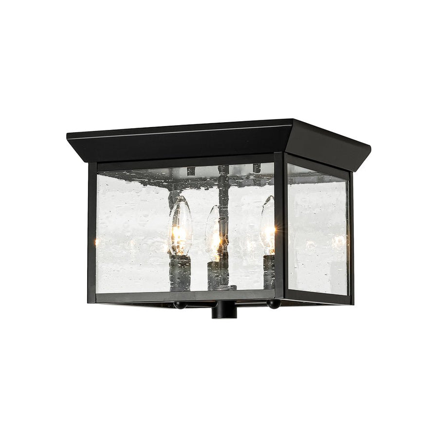Farmhouze Light - Candle Style Seeded Glass Black Square Lantern Flush Mount - Ceiling Light - 9.8 in - 