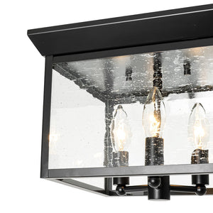 Farmhouze Light - Candle Style Seeded Glass Black Square Lantern Flush Mount - Ceiling Light - 9.8 in - 
