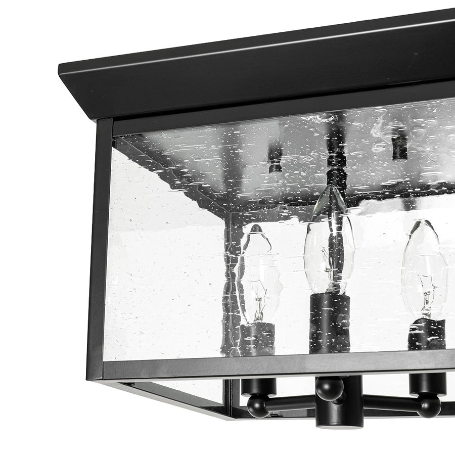 Farmhouze Light - Candle Style Seeded Glass Black Square Lantern Flush Mount - Ceiling Light - 9.8 in - 