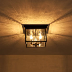Farmhouze Light - Candle Style Seeded Glass Black Square Lantern Flush Mount - Ceiling Light - 9.8 in - 