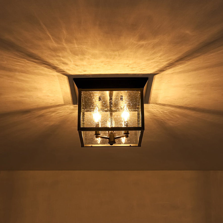 Farmhouze Light - Candle Style Seeded Glass Black Square Lantern Flush Mount - Ceiling Light - 9.8 in - 