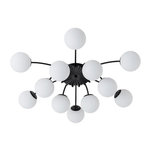 Farmhouze Light - Classic 12 - Light Sputnik Frosted Glass Globe Semi Flush - Ceiling Light - Black Ceiling Light - 