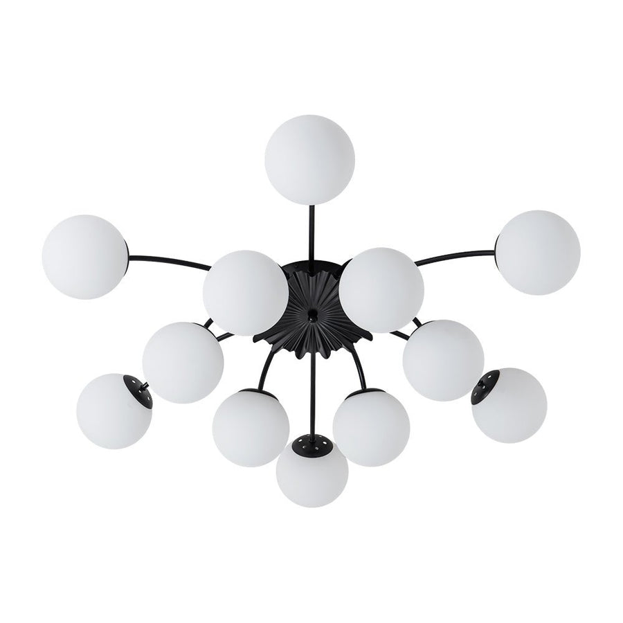 Farmhouze Light - Classic 12 - Light Sputnik Frosted Glass Globe Semi Flush - Ceiling Light - Black Ceiling Light - 