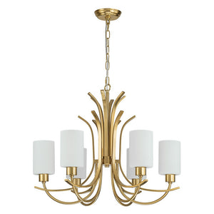 Farmhouze Light-Classic Opal Glass Cylinder Brass Curved Arm 6-Light Chandelier-Chandelier-6-Light-