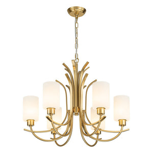 Farmhouze Light-Classic Opal Glass Cylinder Brass Curved Arm 6-Light Chandelier-Chandelier-6-Light-