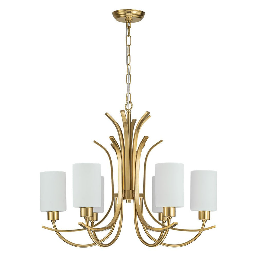 Farmhouze Light-Classic Opal Glass Cylinder Brass Curved Arm 6-Light Chandelier-Chandelier-6-Light-